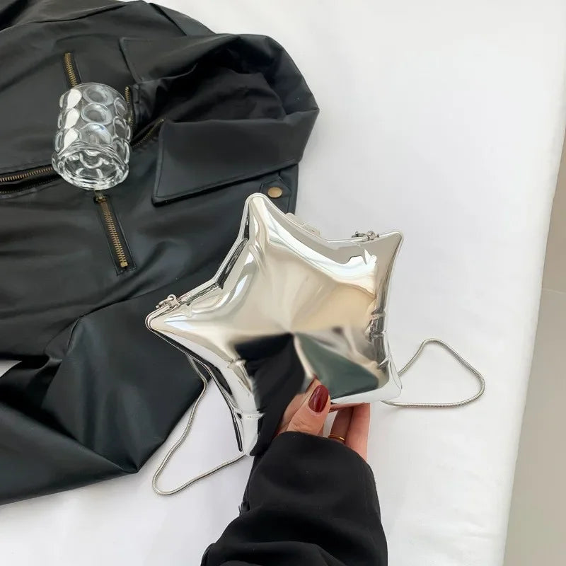Tas Dames - Metallic Ster Clutch met Ketting | Feestelijk