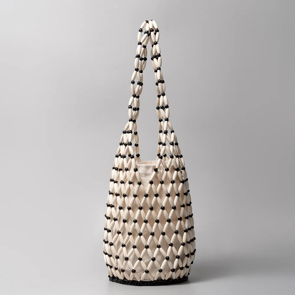 Tas Dames - Houten Kralen Shopper met Binnentas | Boho