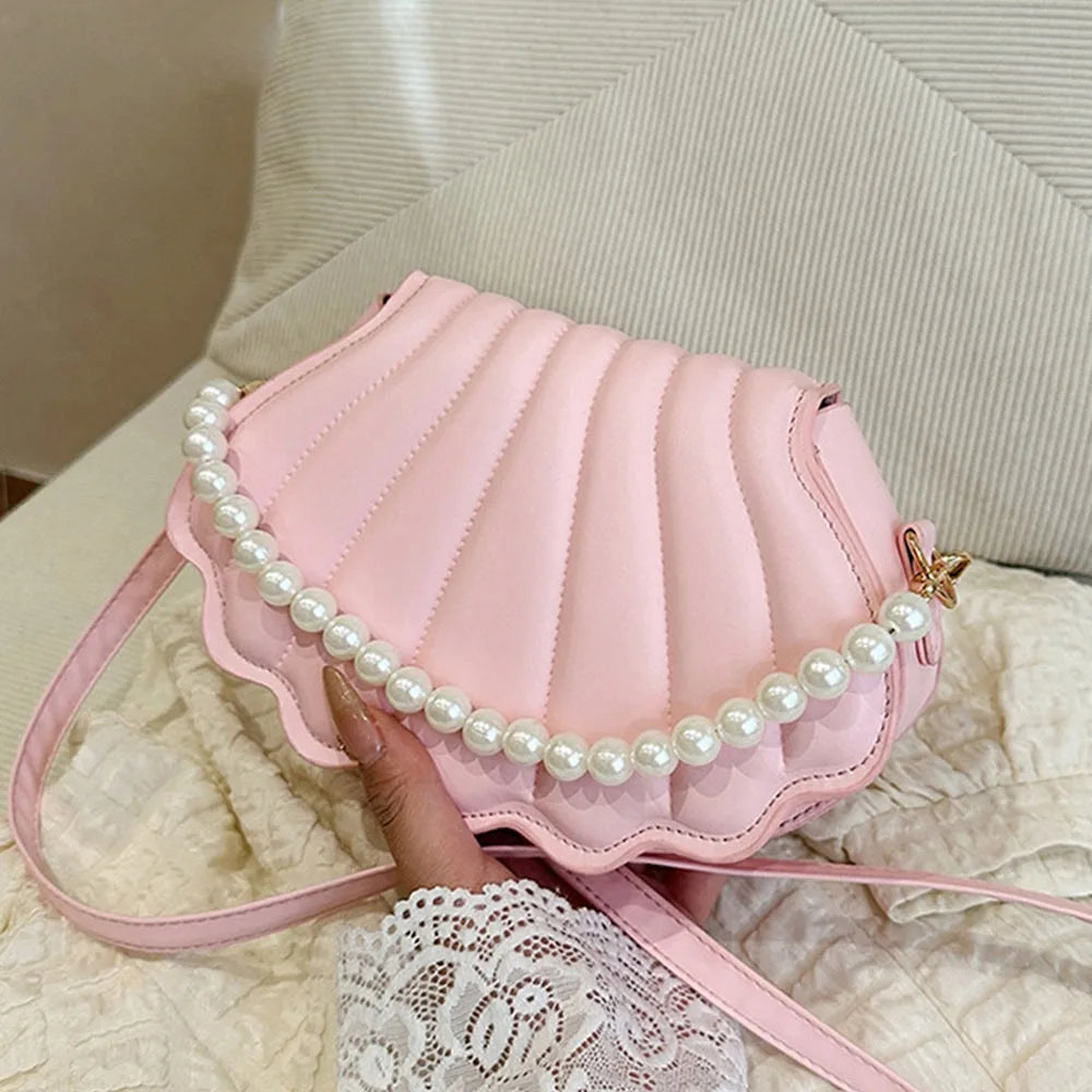 Tas Dames - Schelp Crossbody met Parelrand en Schouderriem | Chique