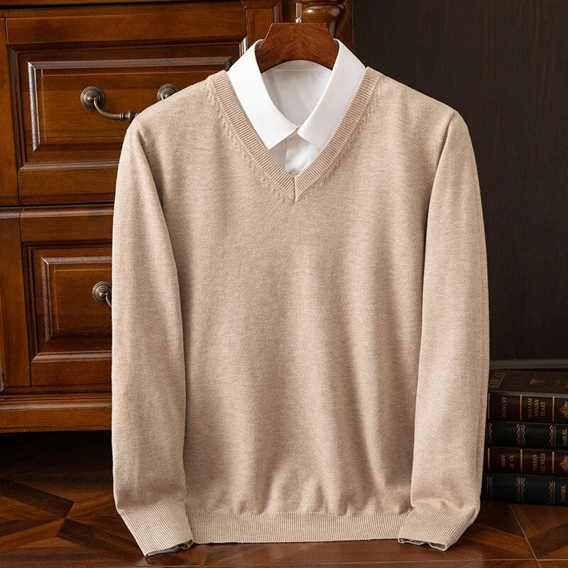 Sem - Heren Trui Cashmere Stijl met V-hals en Ribboord aan de Zoom