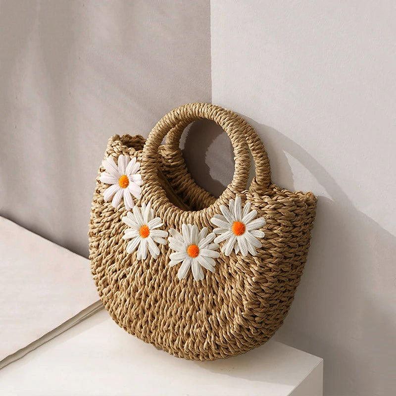 Handtas Dames - Gevlochten Zomertas met Madeliefjes | Casual
