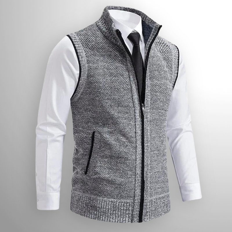 Stijn - Heren Gebreid Gilet Casual Smart met Ritssluiting en Opstaande Kraag