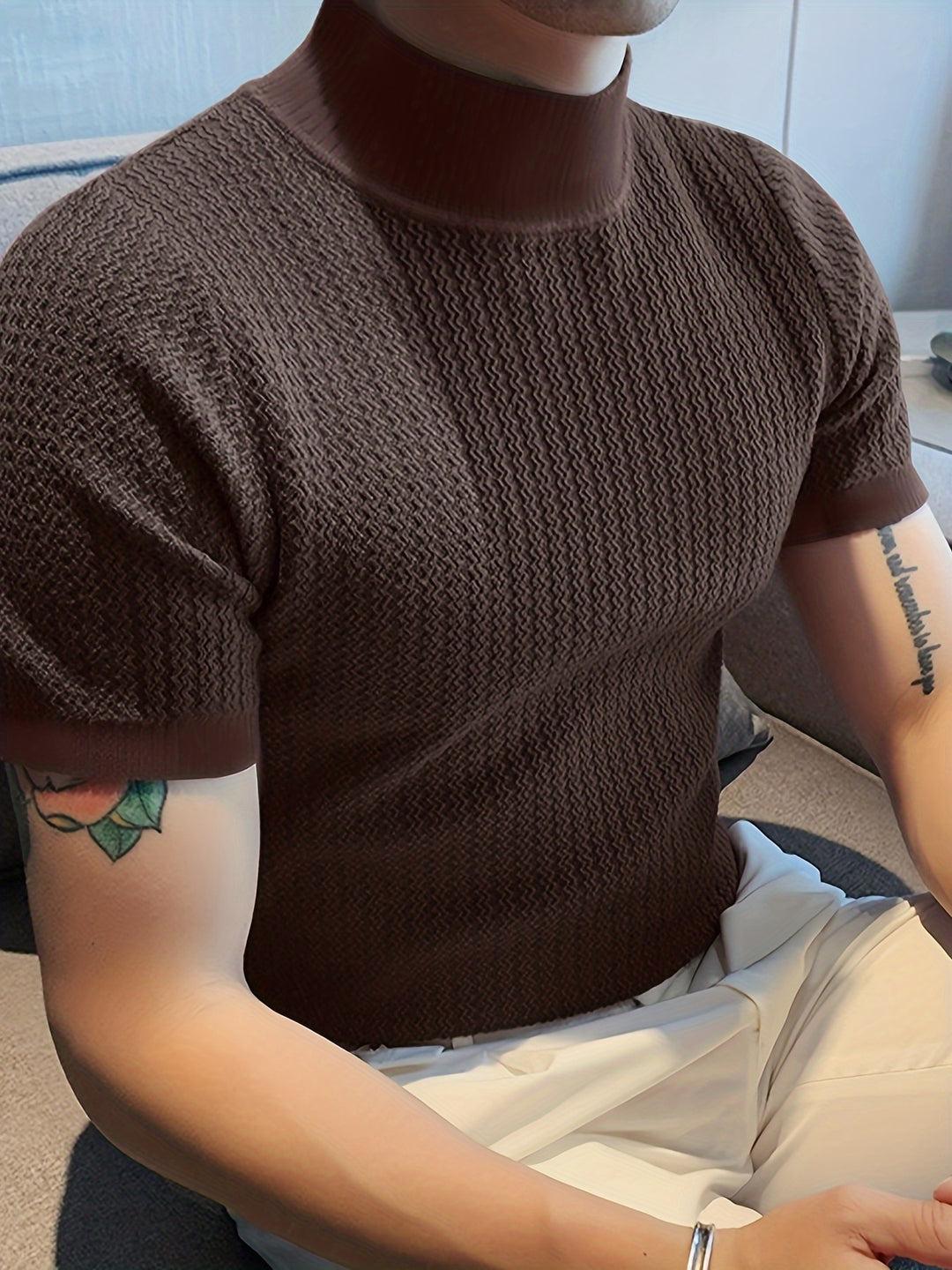 T Shirt Heren - Slim Fit met Korte Mouwen en Mock Neck | Elegant