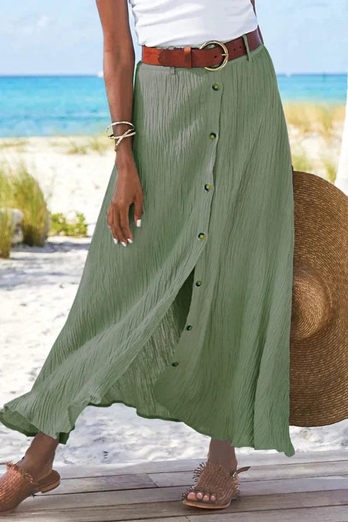 Tess - Boho Linnen Maxi Rok Dames met Knooprij en Wijde Zwaai
