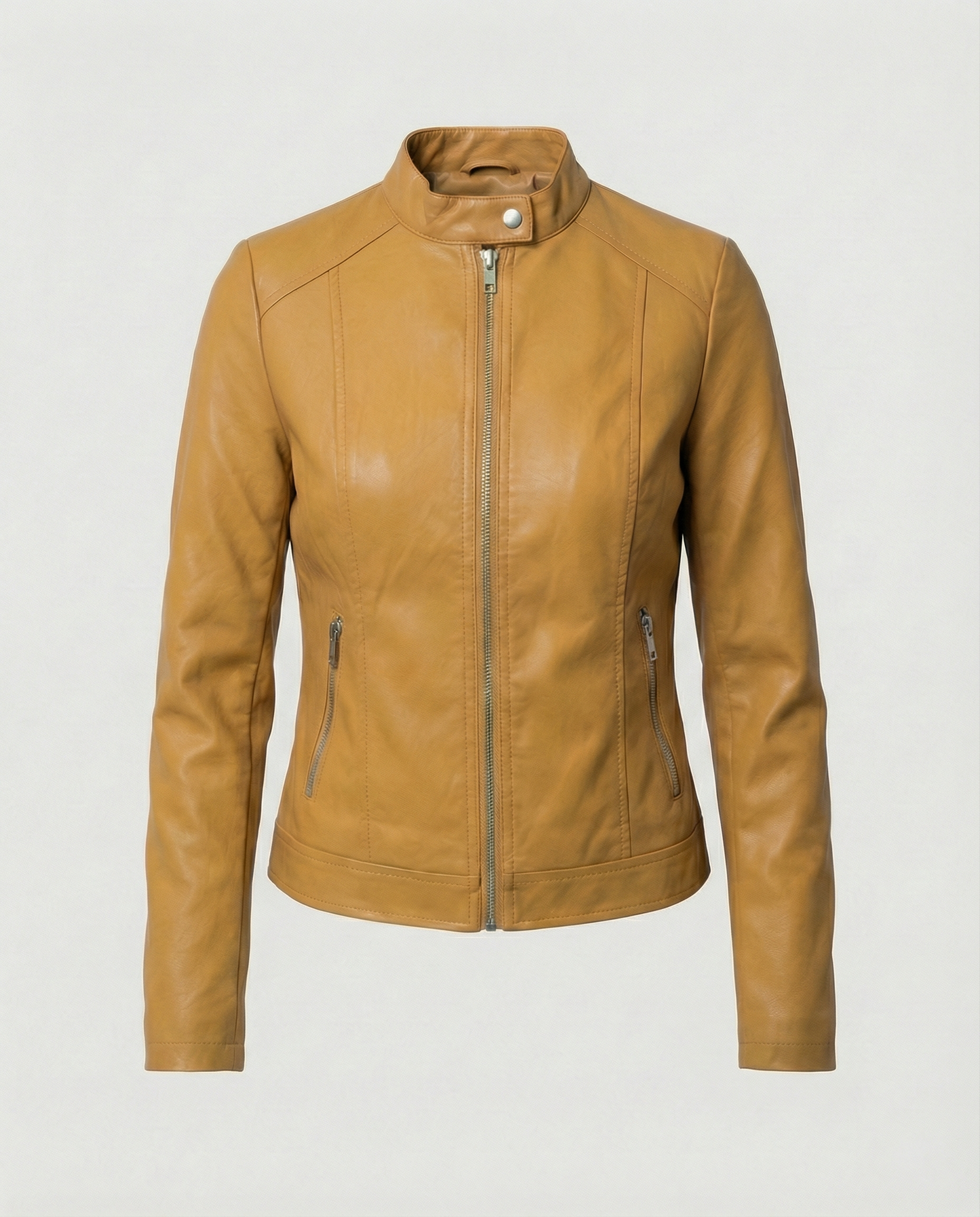 Tess - Dames Jas Leren Stijl voor de Herfst met Ritssluiting en Rechte Kraag
