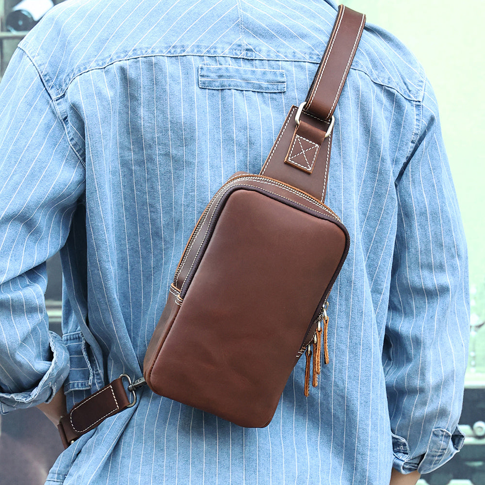 Tas Heren - Compacte Sling Bag met Dubbele Rits en Brede Band | Casual