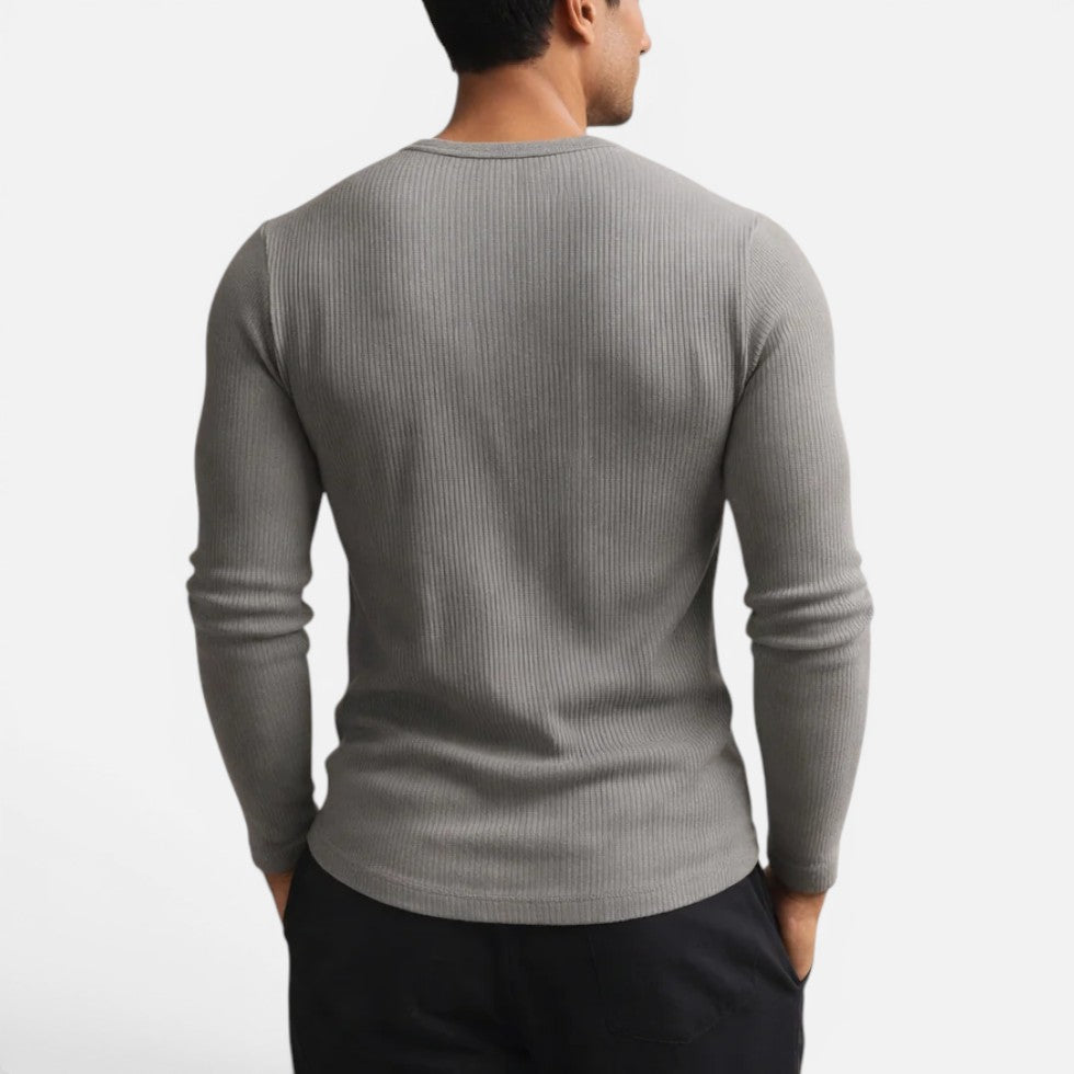 Thijs - Heren Longsleeve met Geribde Structuur en Knoopjes bij de Hals
