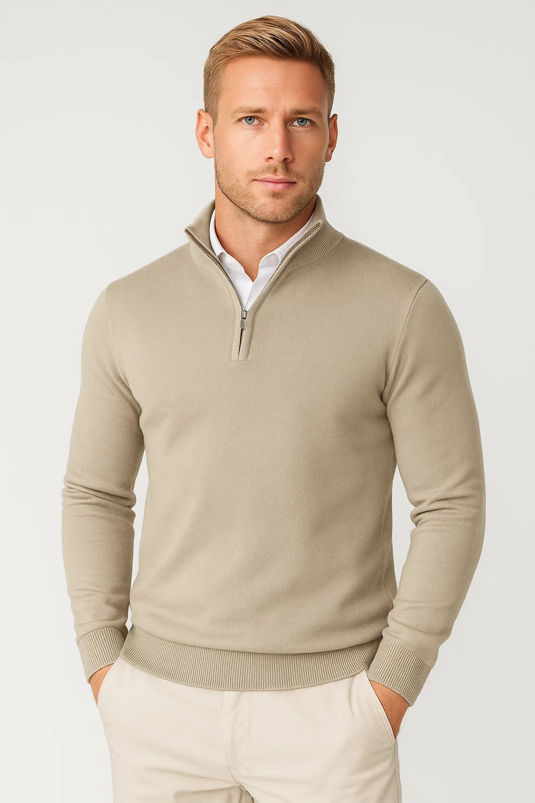 Sweater Heren - Half Zip met Opstaande Kraag | Slim Fit