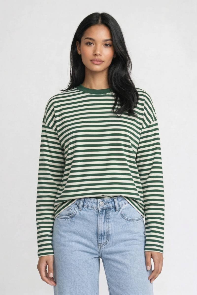 Gestreepte Top Dames - Oversized | Lange Mouwen - Gestreept Groen