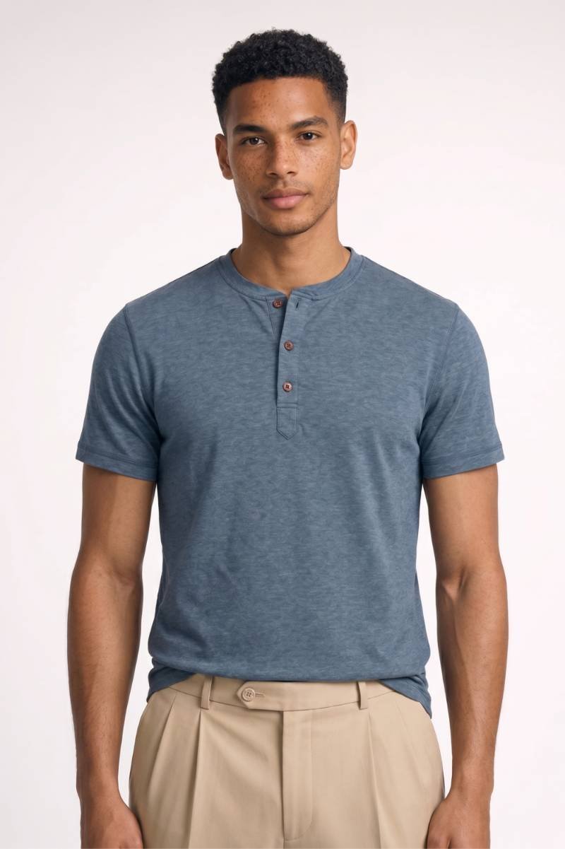 Henley T-Shirt Heren - Casual | Knoop Sluiting — Grijsblauw