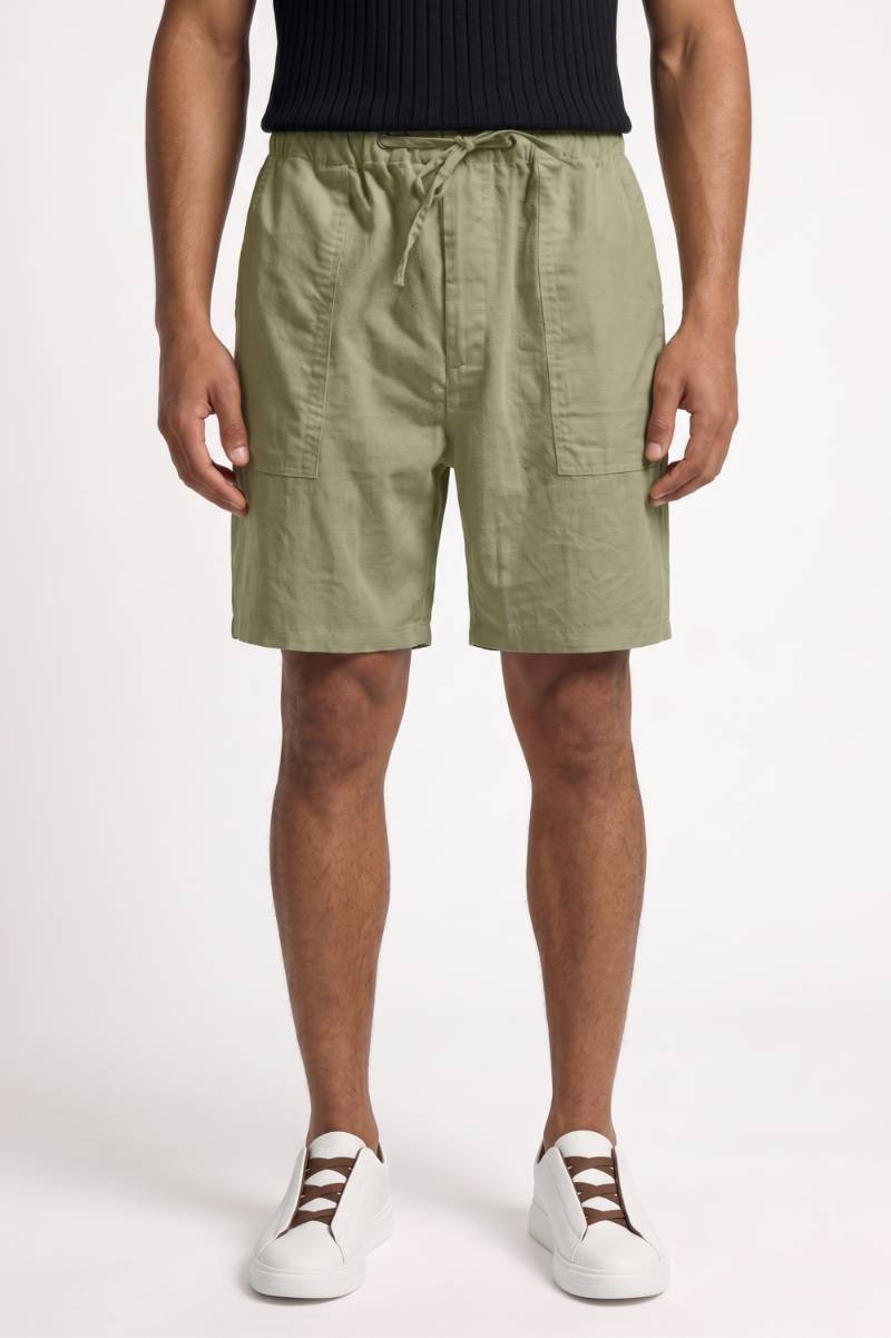 Korte Broek Heren - Casual | Trekkoord met Zakken — Olijfgroen