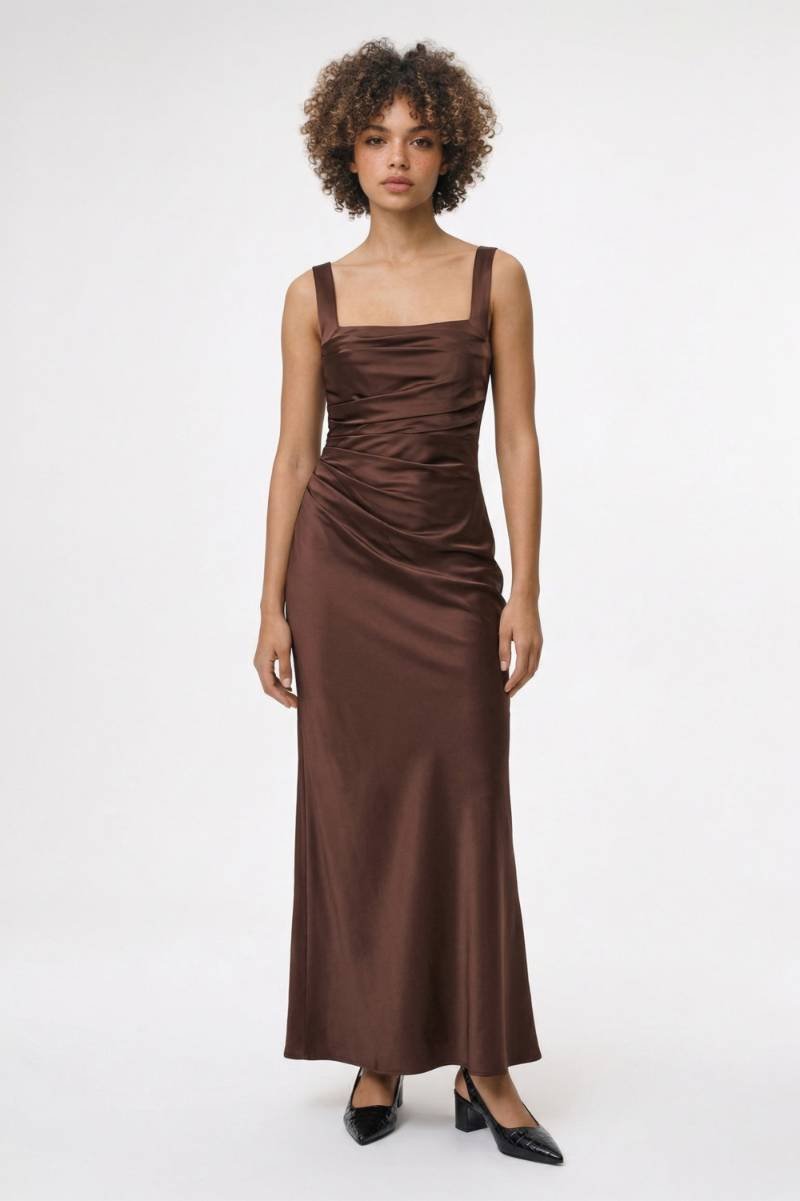 Maxi Jurk Dames - Getailleerd | Bandjes & Gedrapeerd - Donkerbruin