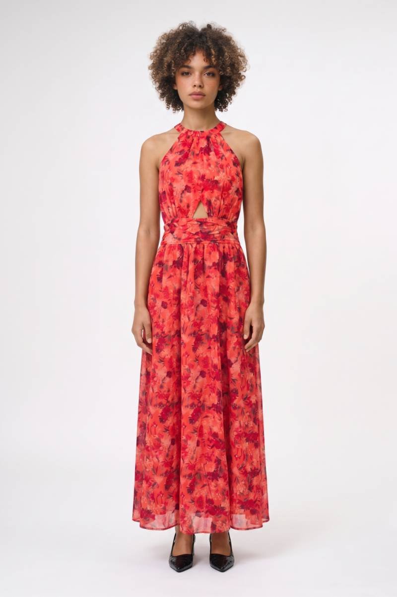 Maxi Jurk Dames - Halter | Bloemenprint met Open Rug Design