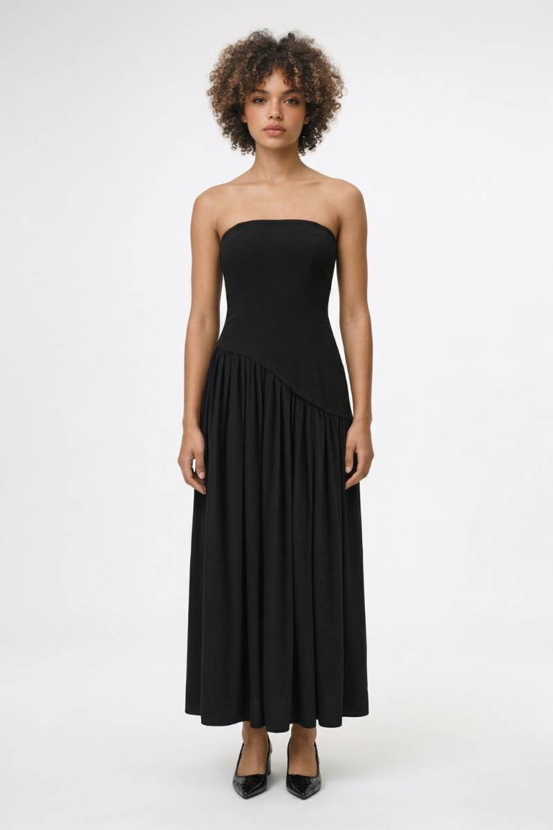 Maxi Jurk Dames - Strapless | Asymmetrische Overslag - Zwart