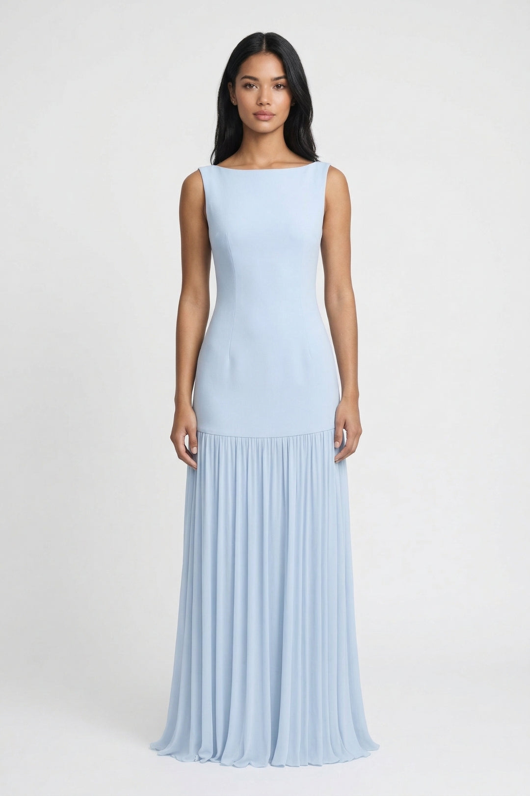 Maxi Jurk Dames - Bootnek met Geplisseerde Rok | Elegant Chique