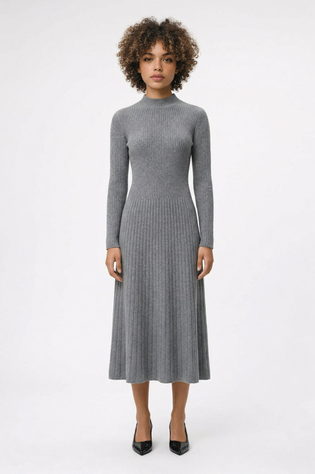 Jurk Dames - Coltrui Midi Jurk met Lange Mouwen | Elegant Casual