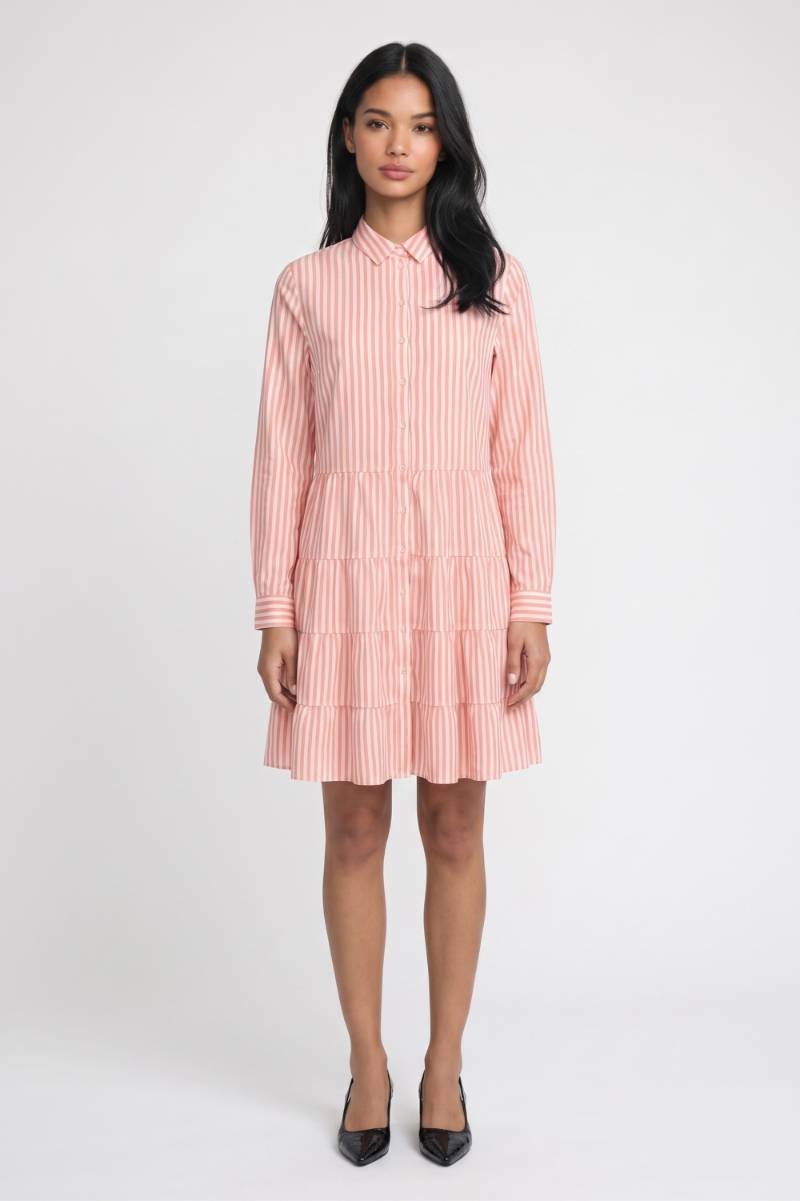 Mini Jurk Dames - Gestreept | Kraag met Knoopsluiting — Gestreept Roze