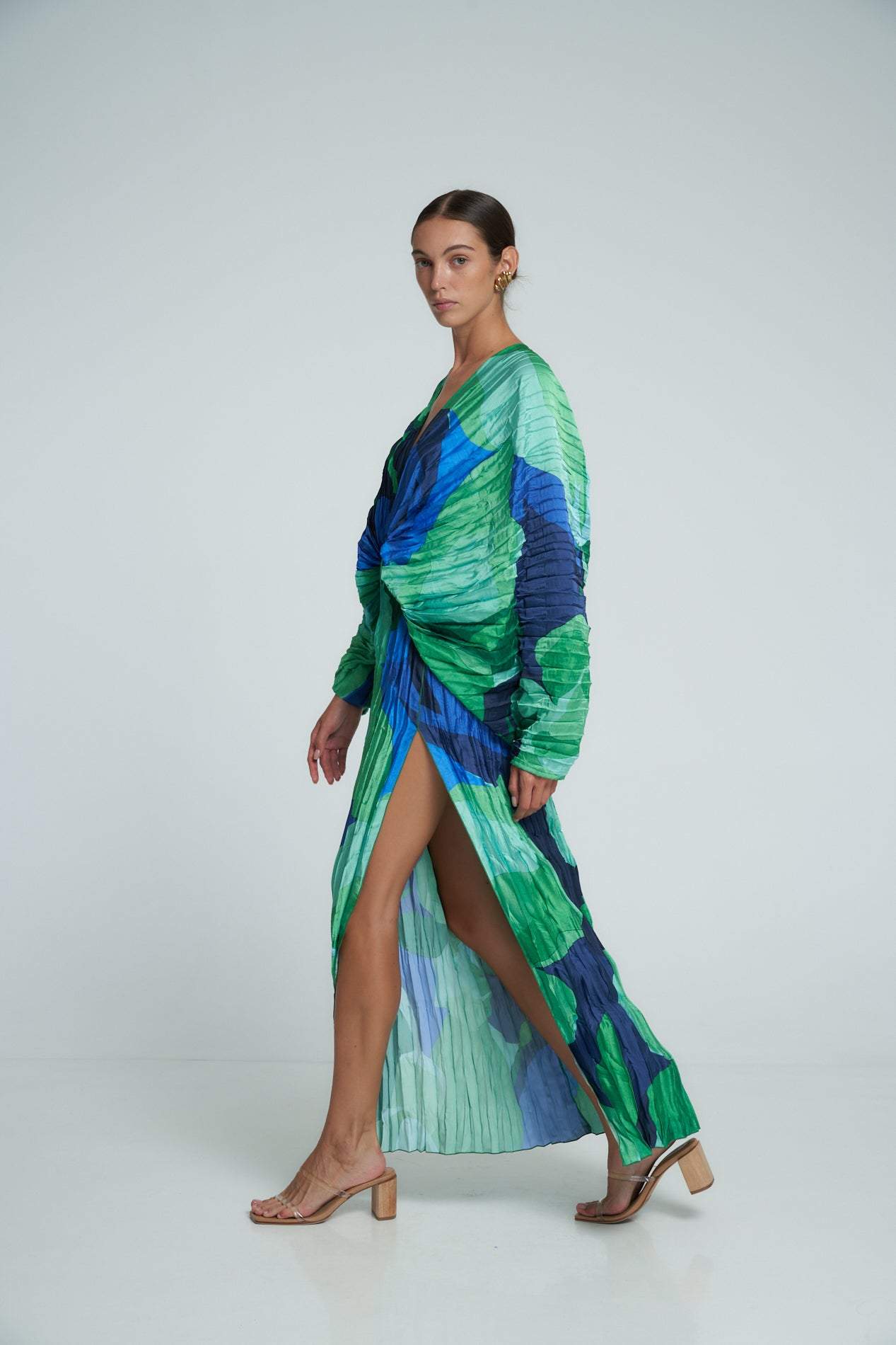Maxi Jurk Dames - Geplisseerd met Abstracte Print | Gala