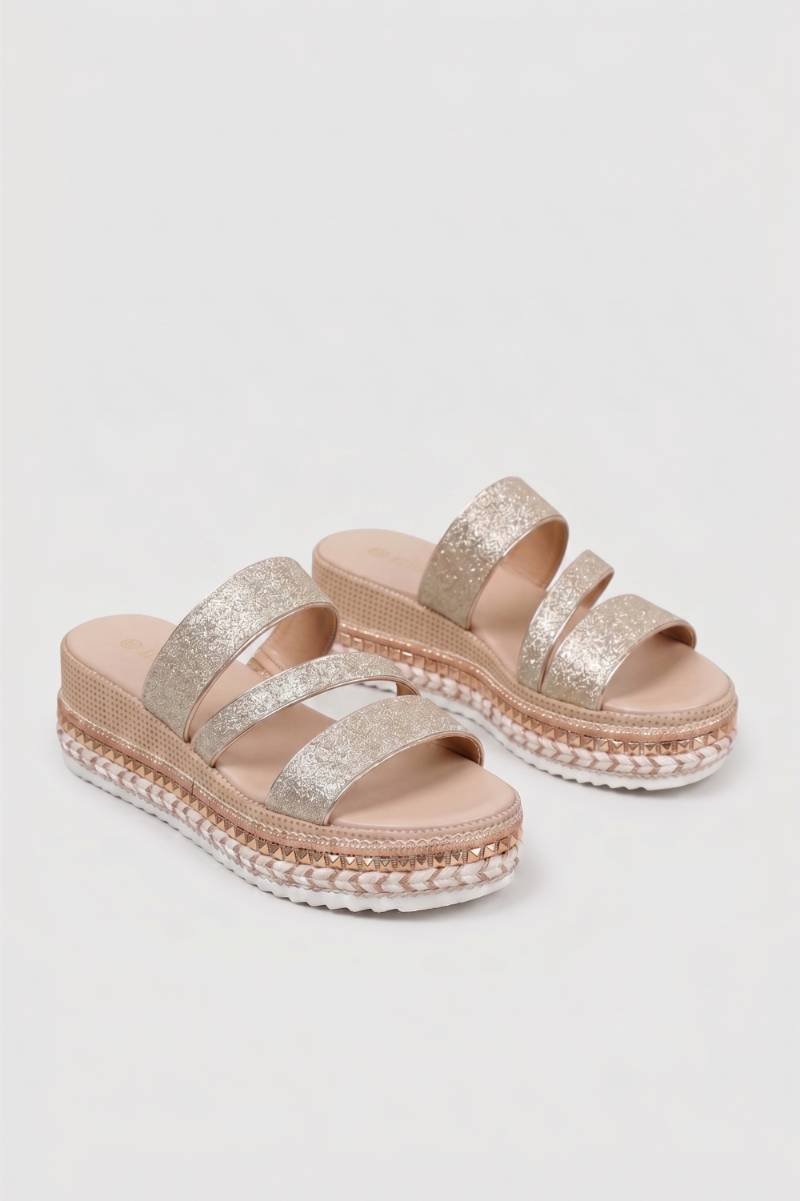 Plateau Slippers Dames - Glitter | Dubbele Bandjes