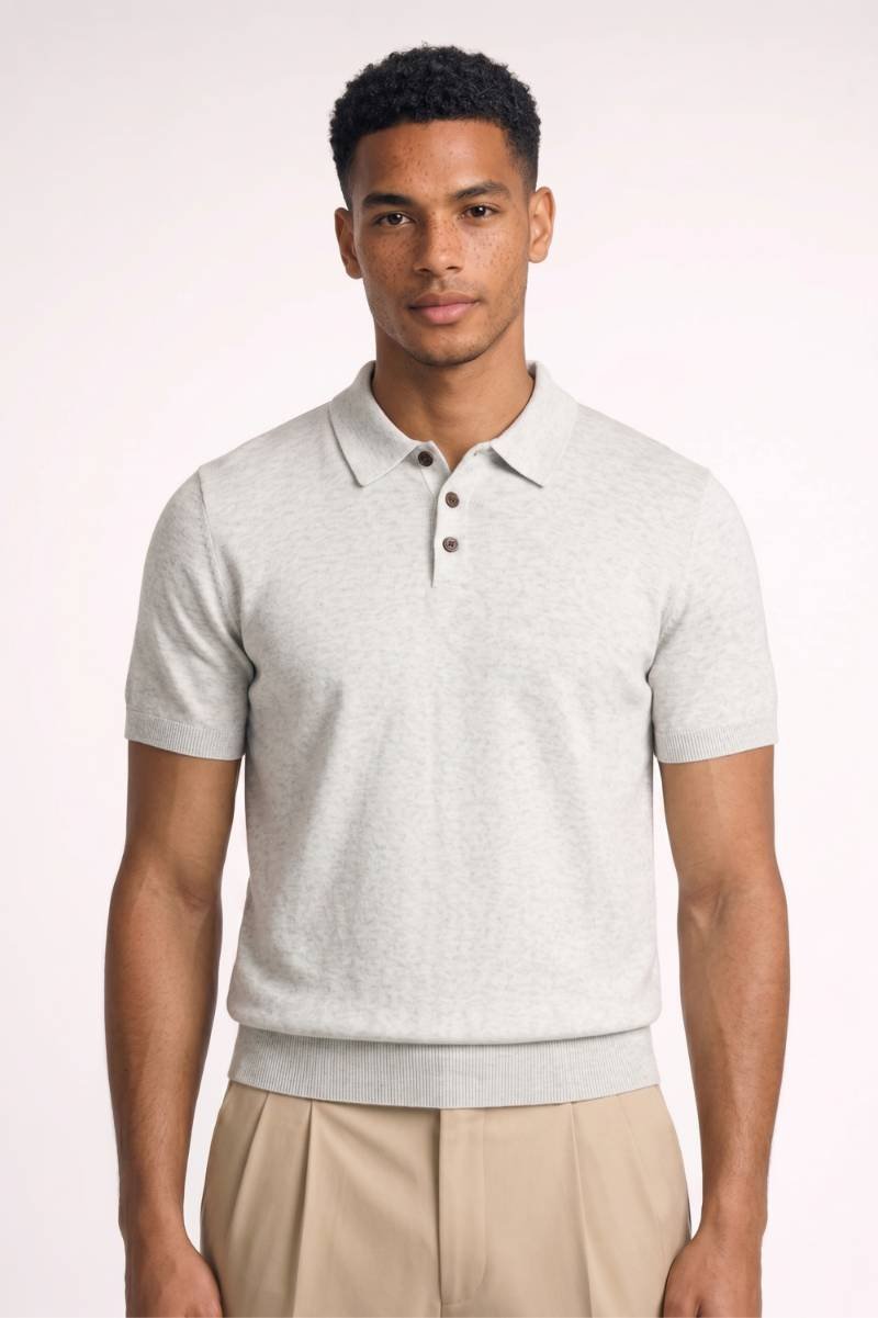Polo Heren - Klassiek | Knoopsluiting met Gebreide Details — Lichtgrijs