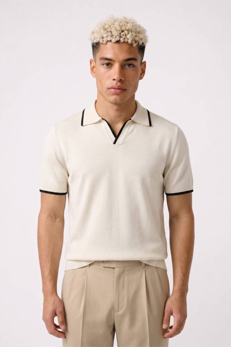 Polo Heren - Klassiek | Korte Mouwen met Contrast Details — Beige