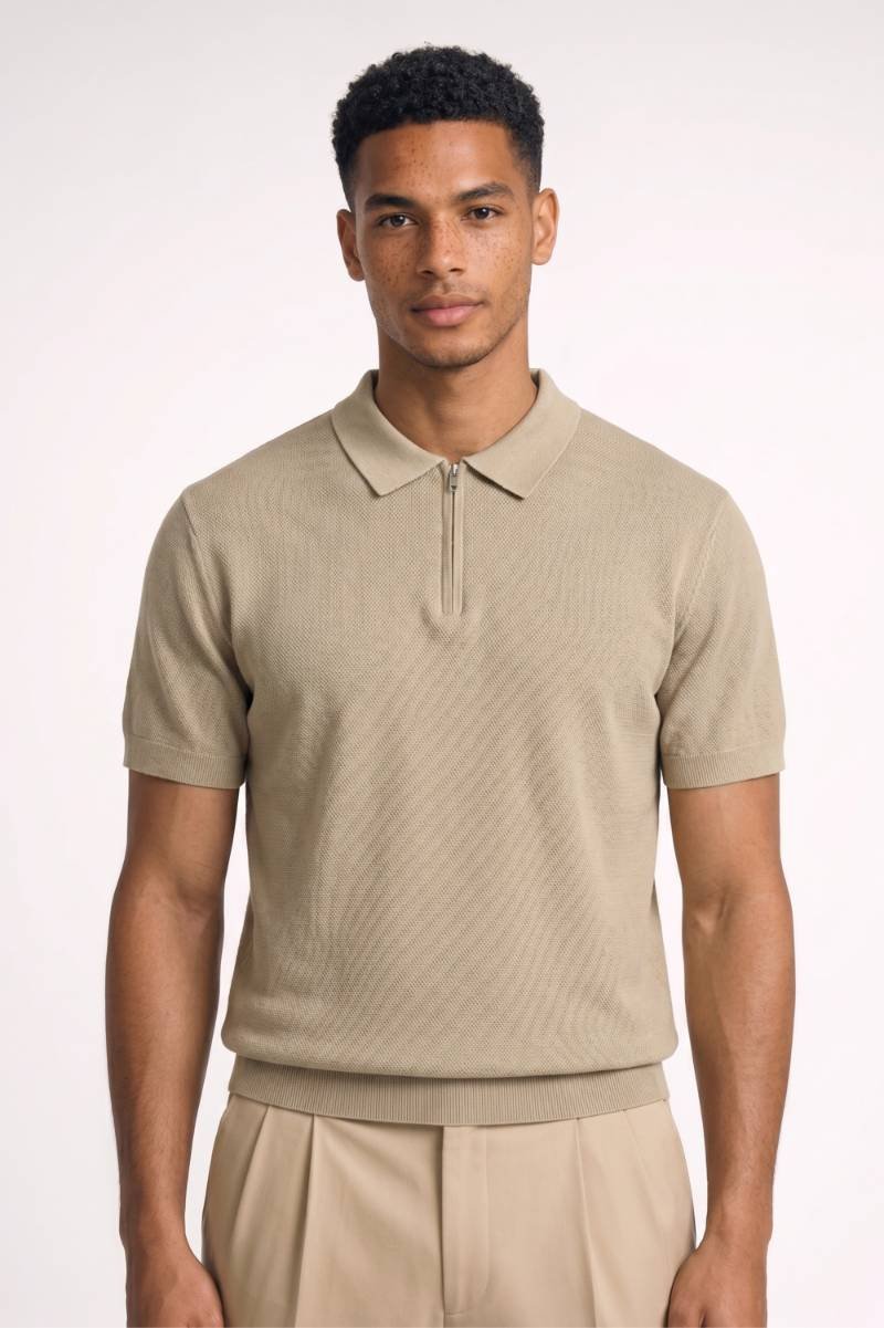 Polo Heren - Premium | Korte Mouwen met Rits Sluiting — Beige