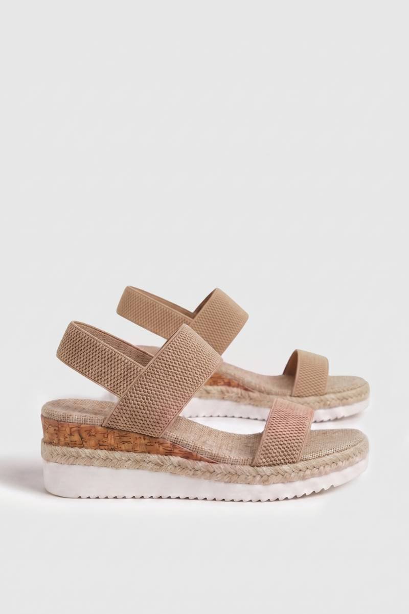 Sandalen Dames - Espadrille | Sleehak met Elastiek — Beige