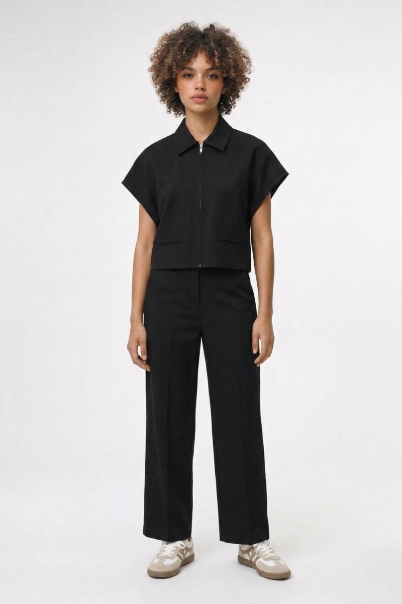 Set Dames - Oversized Vest & Wijde Broek | Minimalistisch — Zwart
