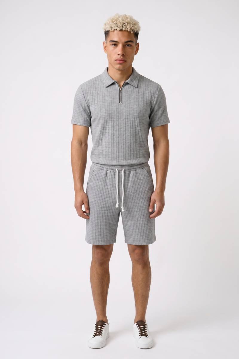 Set Heren - Geribde Polo & Shorts | Zomer Loungewear