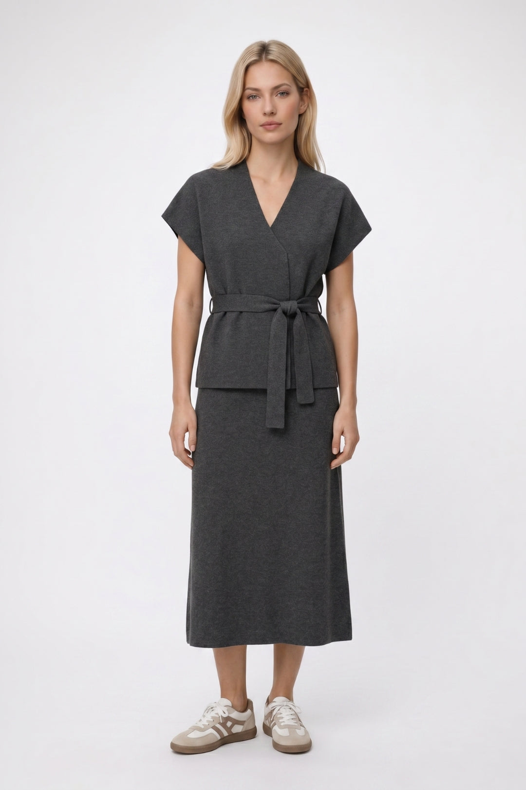 2-Delige Set Dames - Strikceintuur | Top met Midi Rok