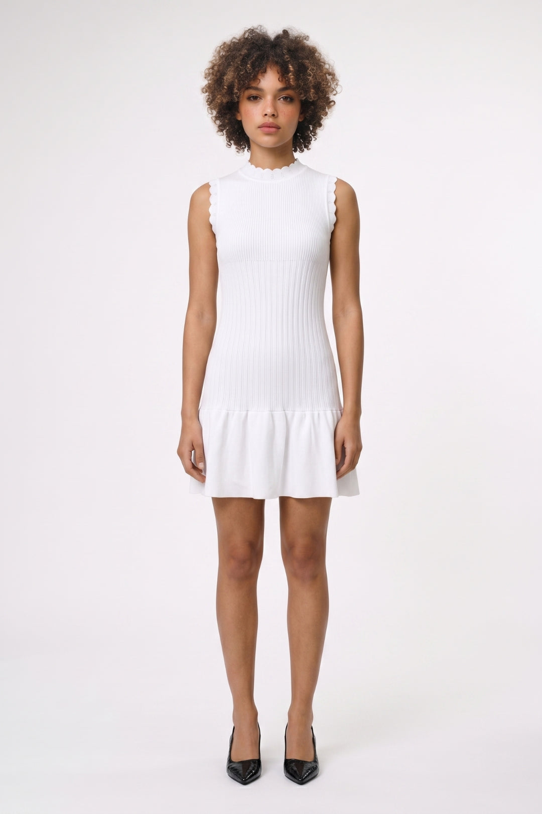 Mini Jurk Dames - Geribbeld | Mouwloos met Opstaande Hals