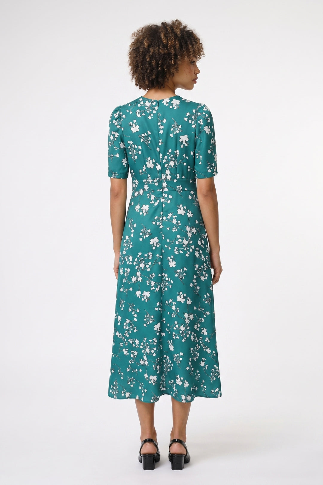 Midi Jurk Dames - Bloemenprint | V-Hals met Korte Mouwen