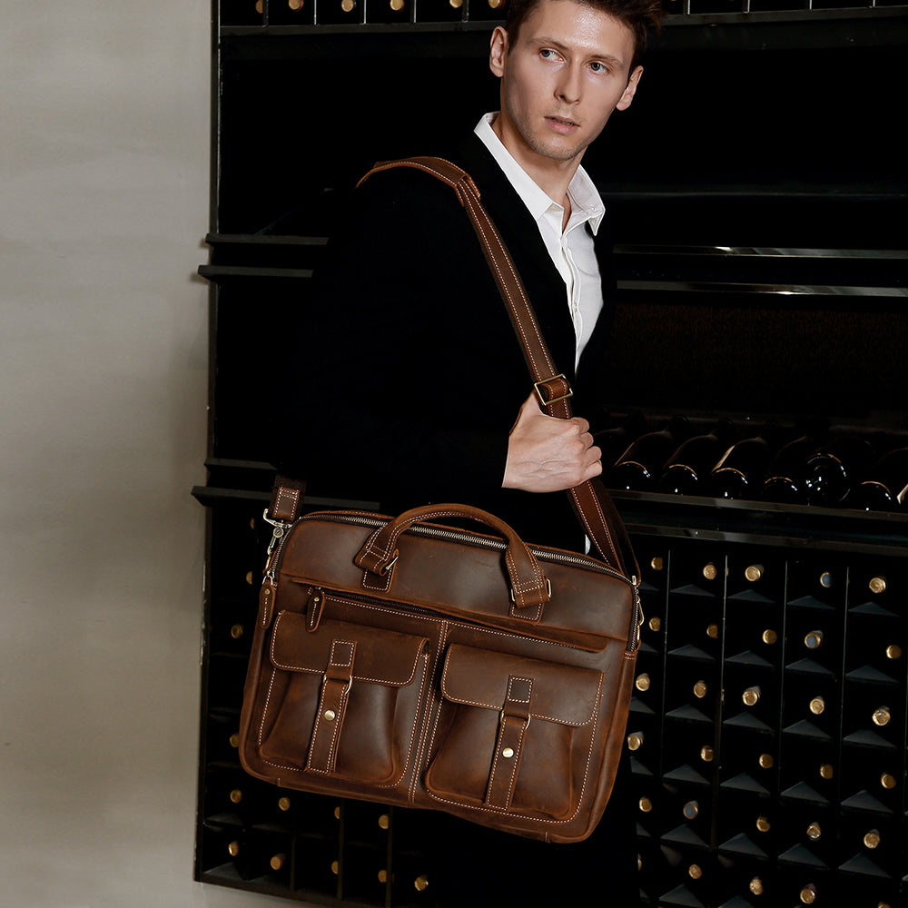 Tas Heren - Leren Laptoptas met Voorvakken | Zakelijk Casual