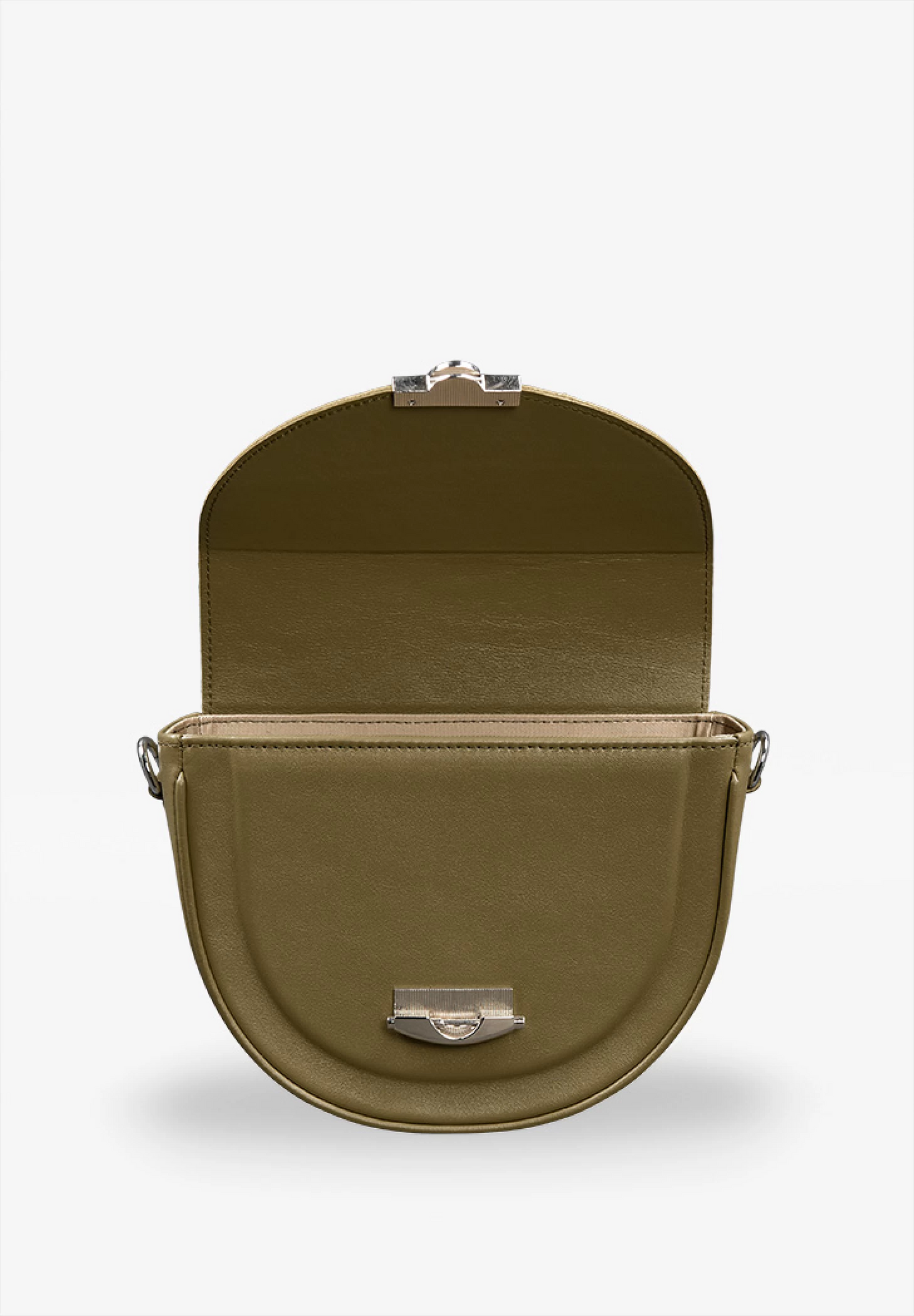 Tas Dames - Ronde Saddle Crossbody met Zilver Drukslot en Brede Band | Chic