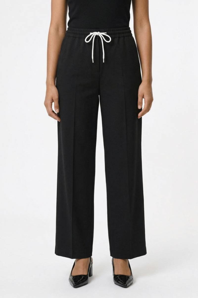 Wijde Broek Dames - Comfortabel | Hoge Taille met Strikceintuur — Zwart