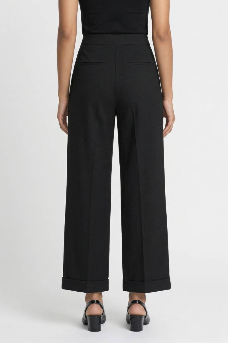 Wijde Broek Dames - Elegant | High Waist Met Knoop Detail — Zwart