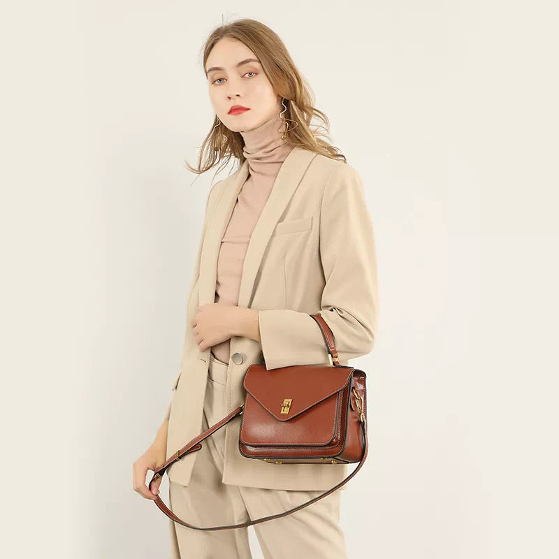 Tas Dames - Vintage Envelop Flap met Gouden Draaislot en Topgreep | Chic