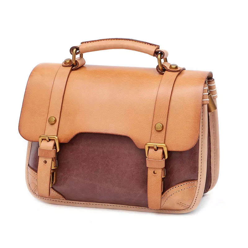 Tas Dames - Vintage Satchel met Dubbele Gesp en Bronzen Hardware | Casual