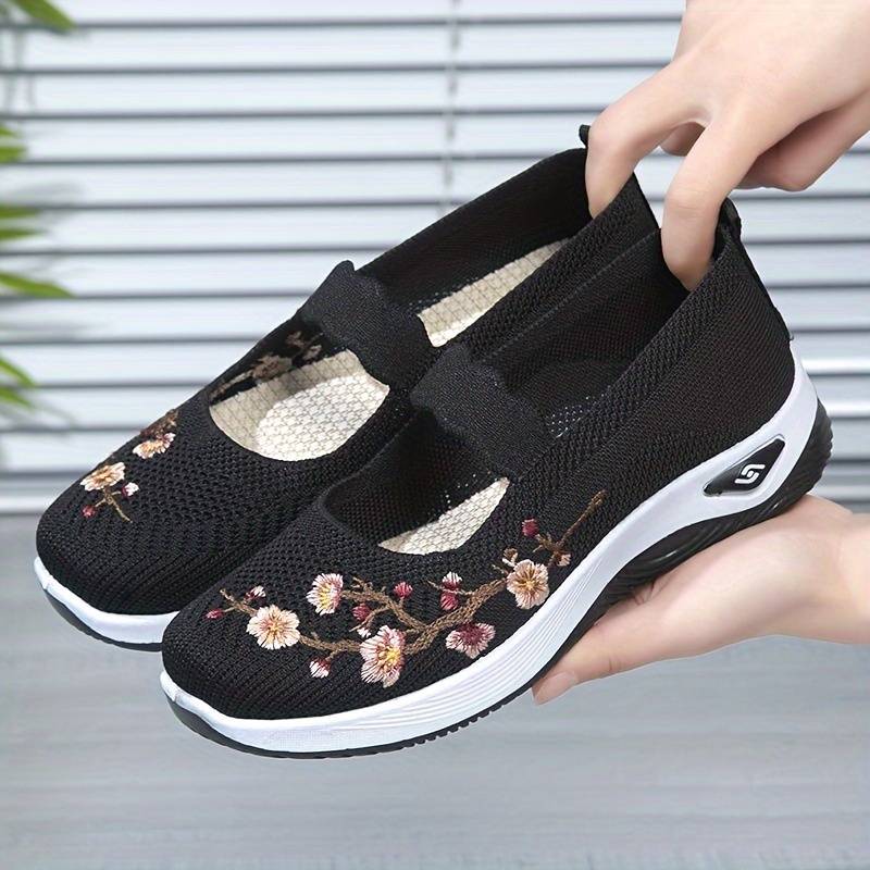 Sneakers Dames - Instap Sneaker met Bloemenborduursels | Zomer