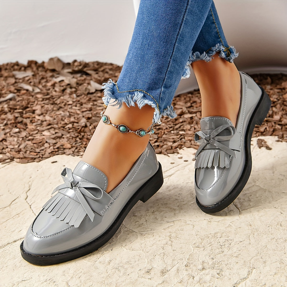 Loafers Dames - Instapper met Franjes en Strikdetail | Casual