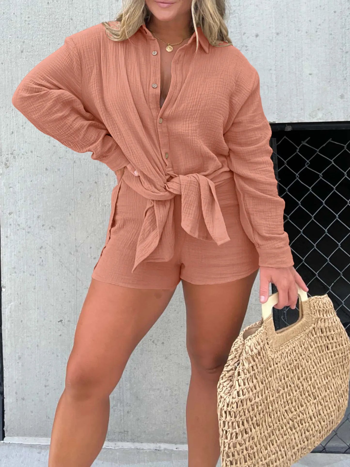 Blouse Dames - Oversized Lange Blouse met Kraag en Knopen | Zomer