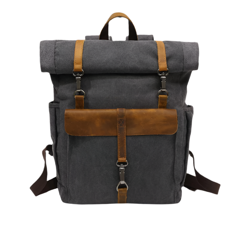 Rugzak Heren - Grote Roll-Top met Voorvak en Contrasterende Details | Casual