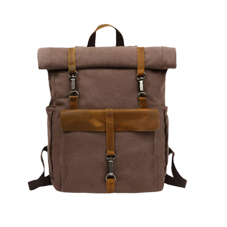 Rugzak Heren - Grote Roll-Top met Voorvak en Contrasterende Details | Casual
