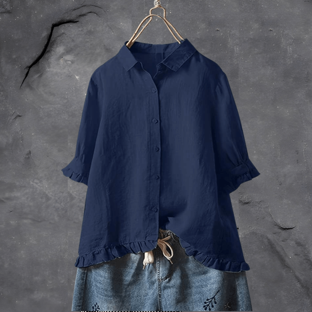 Blouse Dames - Oversized Shirt met Ruffle Zoom en Knopen | Zomer