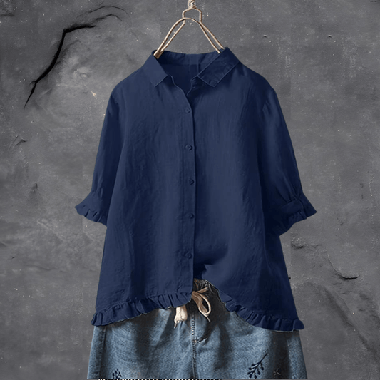 Blouse Dames - Oversized Shirt met Ruffle Zoom en Knopen | Zomer