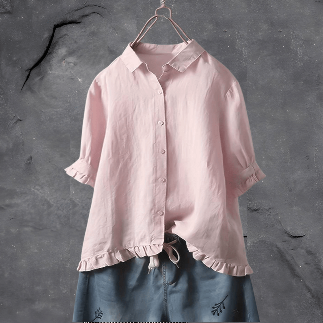 Blouse Dames - Oversized Shirt met Ruffle Zoom en Knopen | Zomer
