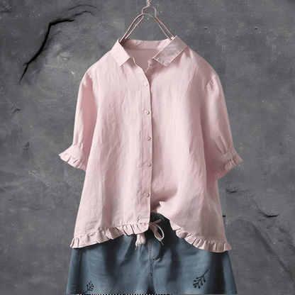 Blouse Dames - Oversized Shirt met Ruffle Zoom en Knopen | Zomer