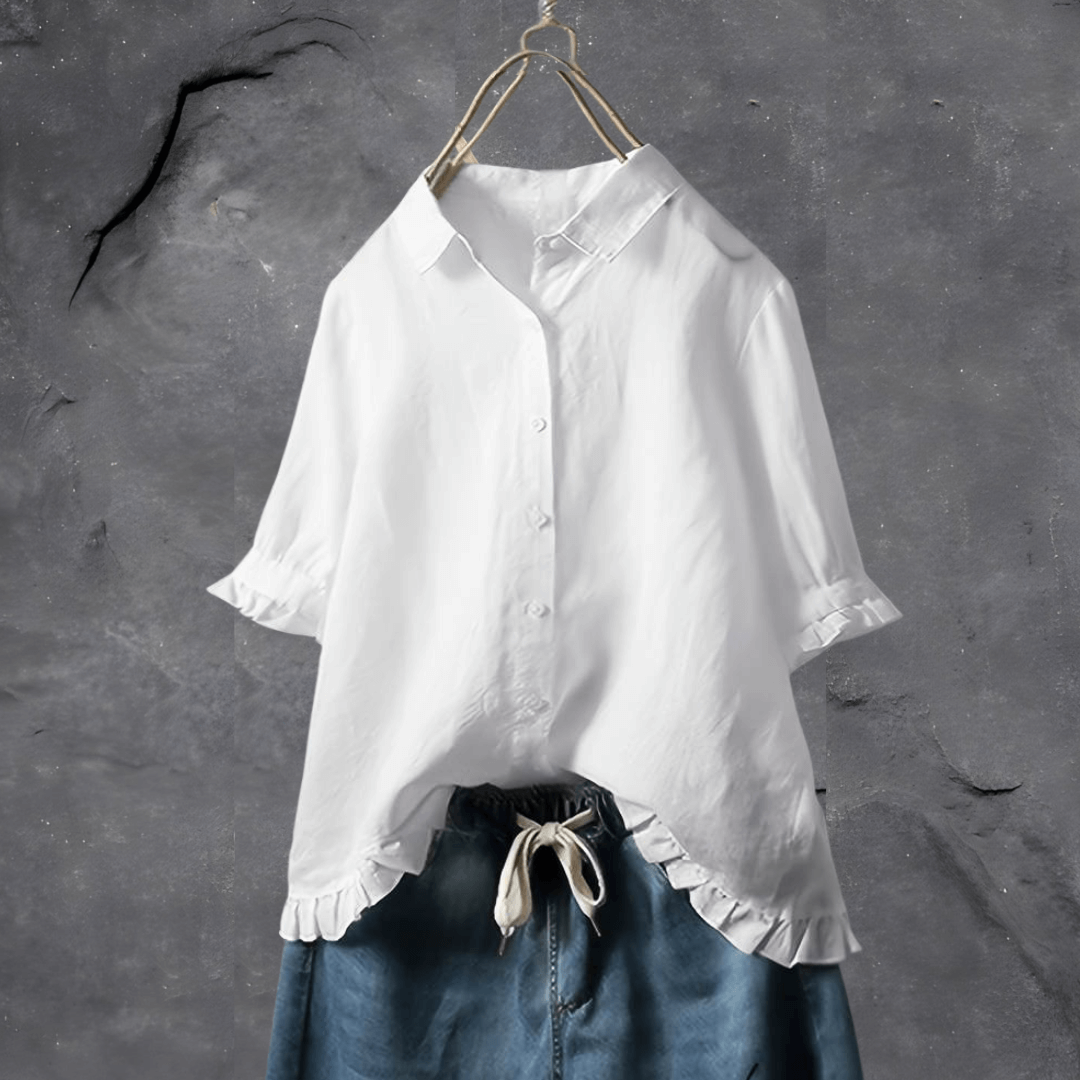 Blouse Dames - Oversized Shirt met Ruffle Zoom en Knopen | Zomer