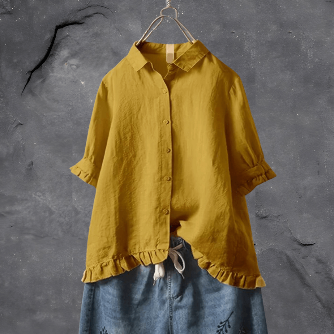 Blouse Dames - Oversized Shirt met Ruffle Zoom en Knopen | Zomer