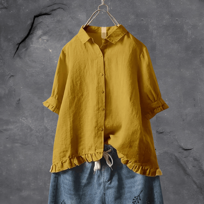 Blouse Dames - Oversized Shirt met Ruffle Zoom en Knopen | Zomer